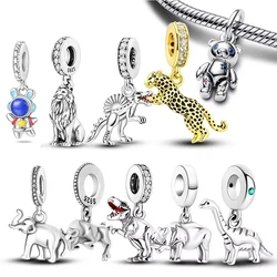 925 Sterling SIlver Animal Dinosaur Lion Wolf Tiger Rabbit Pendant Fit Charm Original Bracelet DIY Fine Jewelry Making for Women