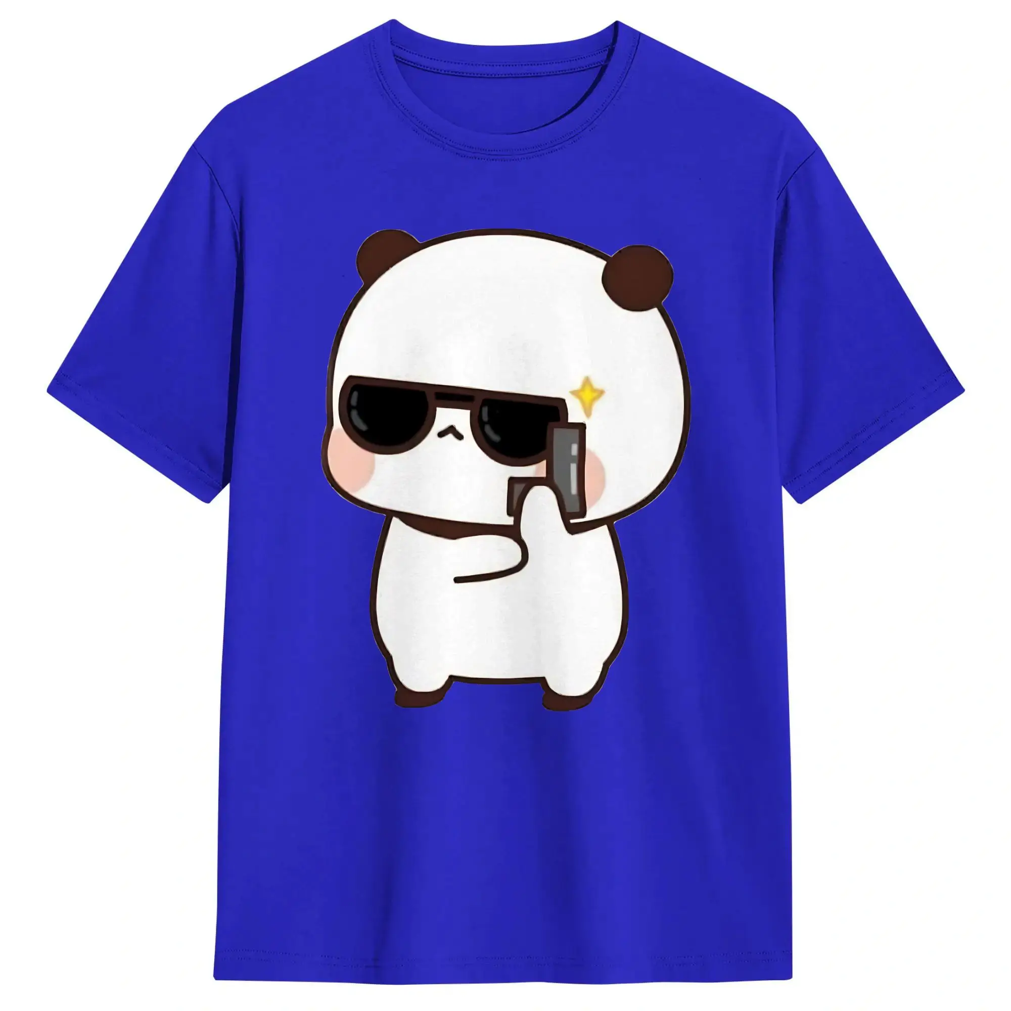 Bubu Is So Cool Cute Bear and Panda Couple Peach and Goma T Shirt for Men Cotton T-Shirts Tees Short Sleeve Clothing