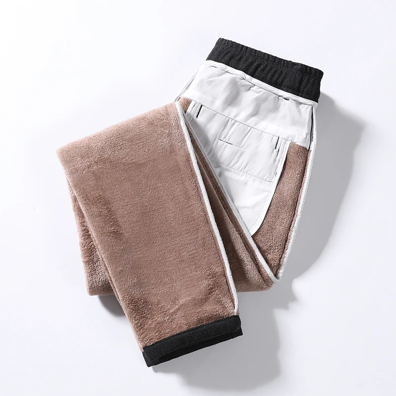 Pantalones informales de lana para hombre, traje de negocios con botones, ropa de moda, calzas cálidas y relajadas para invierno