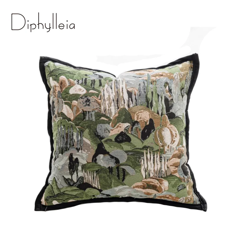Diphylleia Green Rolling Forest Throw Pillow Cover Case French Retro Luxury Nature Euro Sham Accent Cushion Indoor Outdoor Decor