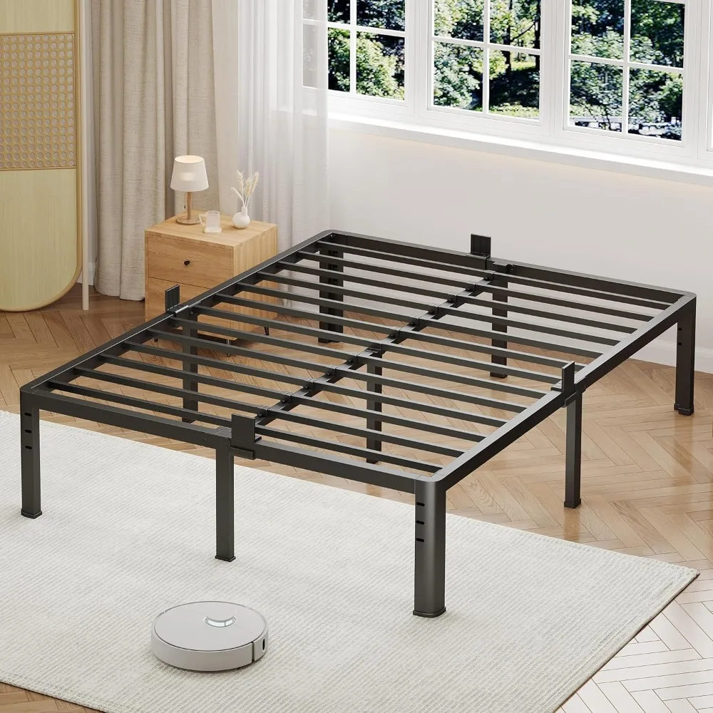 NKZ 14 Inch Queen Bed Frame, Sturdy Metal Platform with Round Corner Legs, 3,500 lbs Heavy Duty Steel Slat Support, Easy Assembl
