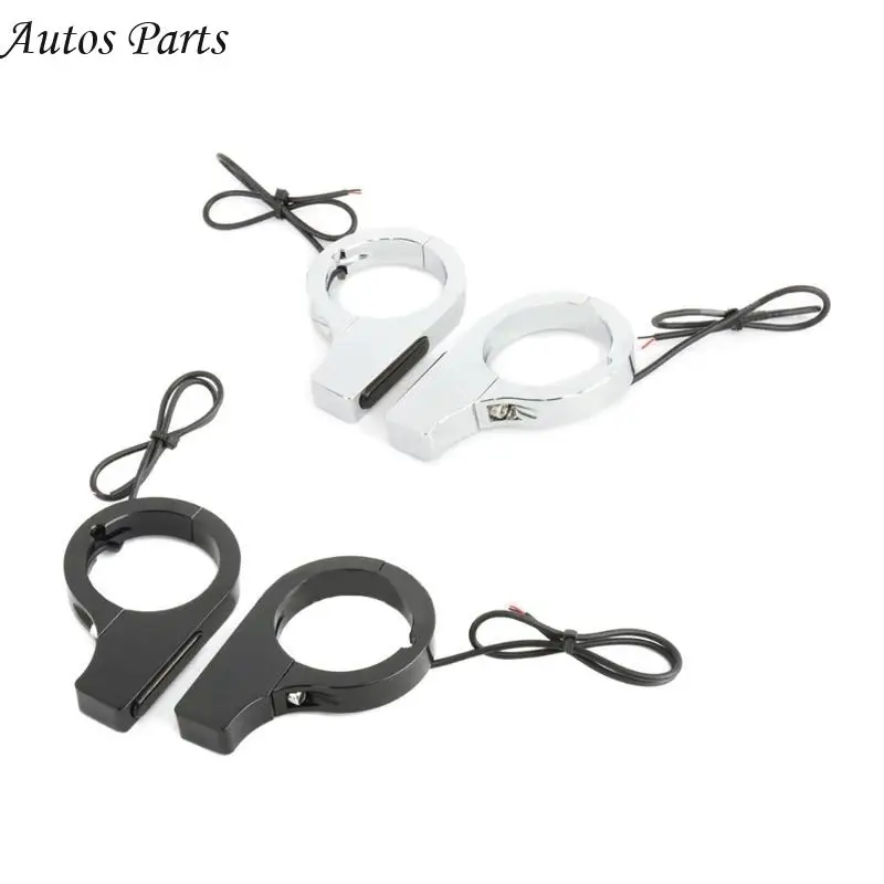 

57BA 2x Motorbike Front LED Amber Turn Light 28mm-58mm Fork Tubes Lamp