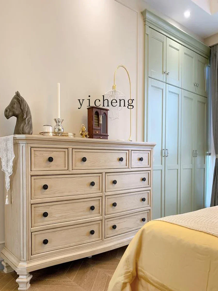 r9.2- American solid wood nine-chest cabinet, bedroom wall storage cabinet, living room drawer locker