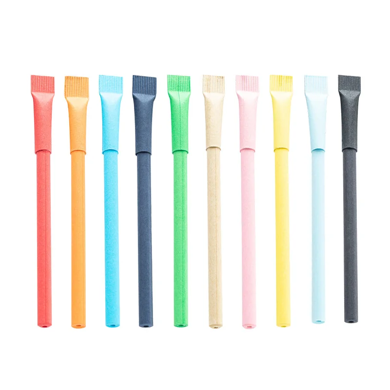 

10pcs Color Roll Pen Paper Tube Ballpoint Pen Environmental Protection Paper Tube Advertising Pull Sleeve Simple Paper Tube Pens