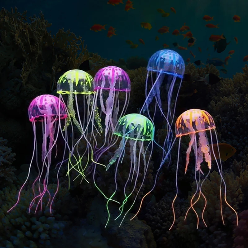 Colorful Artificial Glowing Effect Jellyfish Fish Tank Aquarium Decor Mini Submarine Ornament Decoration Aquatic Pet Supplies