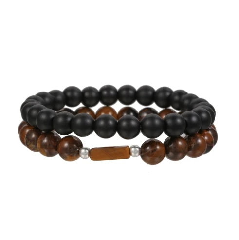 Fashion Stretch natural stone bracelet bracelet for men 8mm tiger eye stone black frosted bead bracelet set jewelry