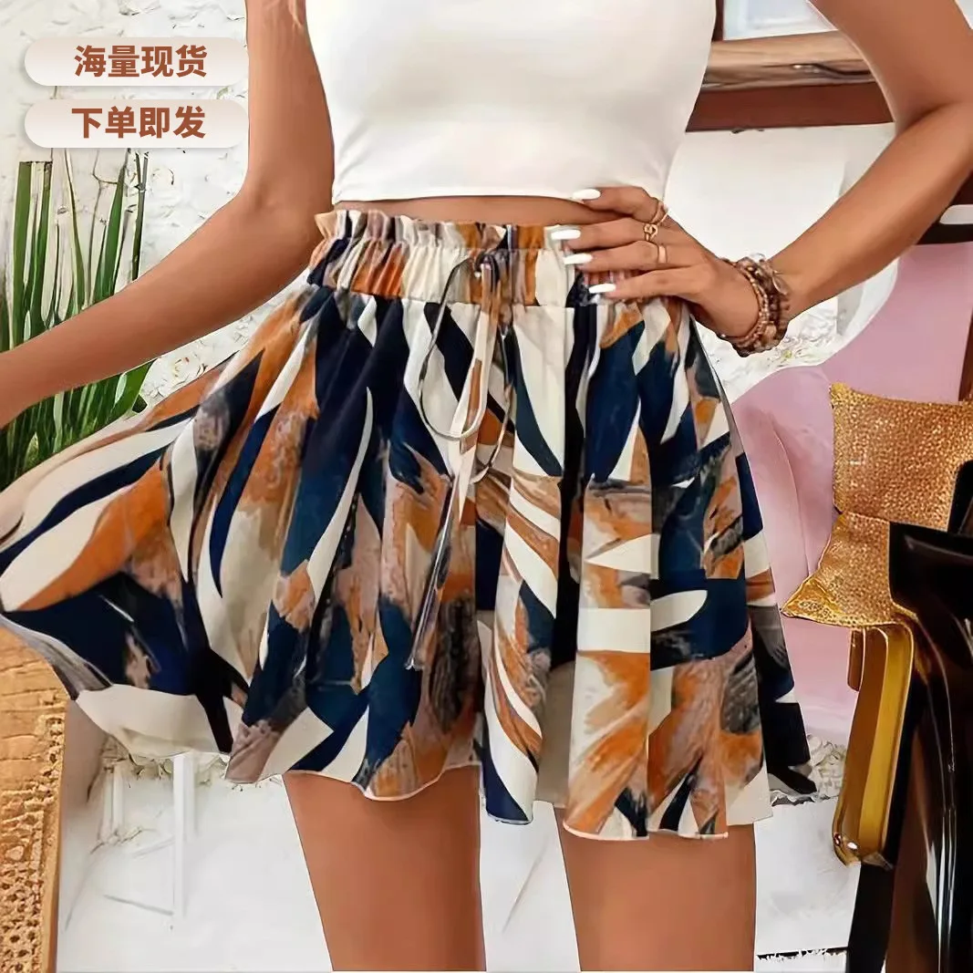 

New Summer Women's Skirt Elastic Waist Lace-up Fashion Printed Vacation Date Street Casual Mini Skirt