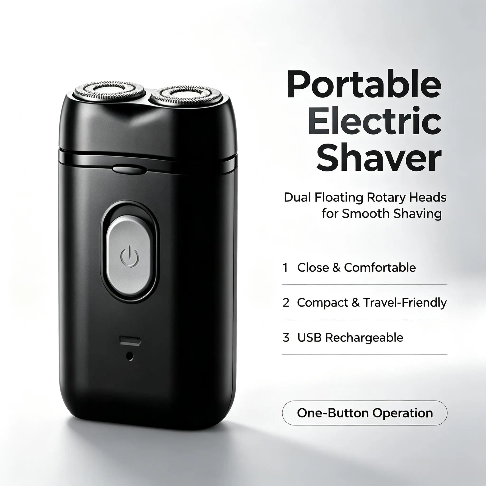Mini Electric Shaver Portable USB Rechargeable Dual Floating Rotary Cutter Head Travel Razor for Men