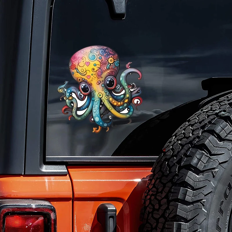 Autocollants colorés de dessin animé de poulpe, adaptés à la décoration de voiture, à la moto, au casque
