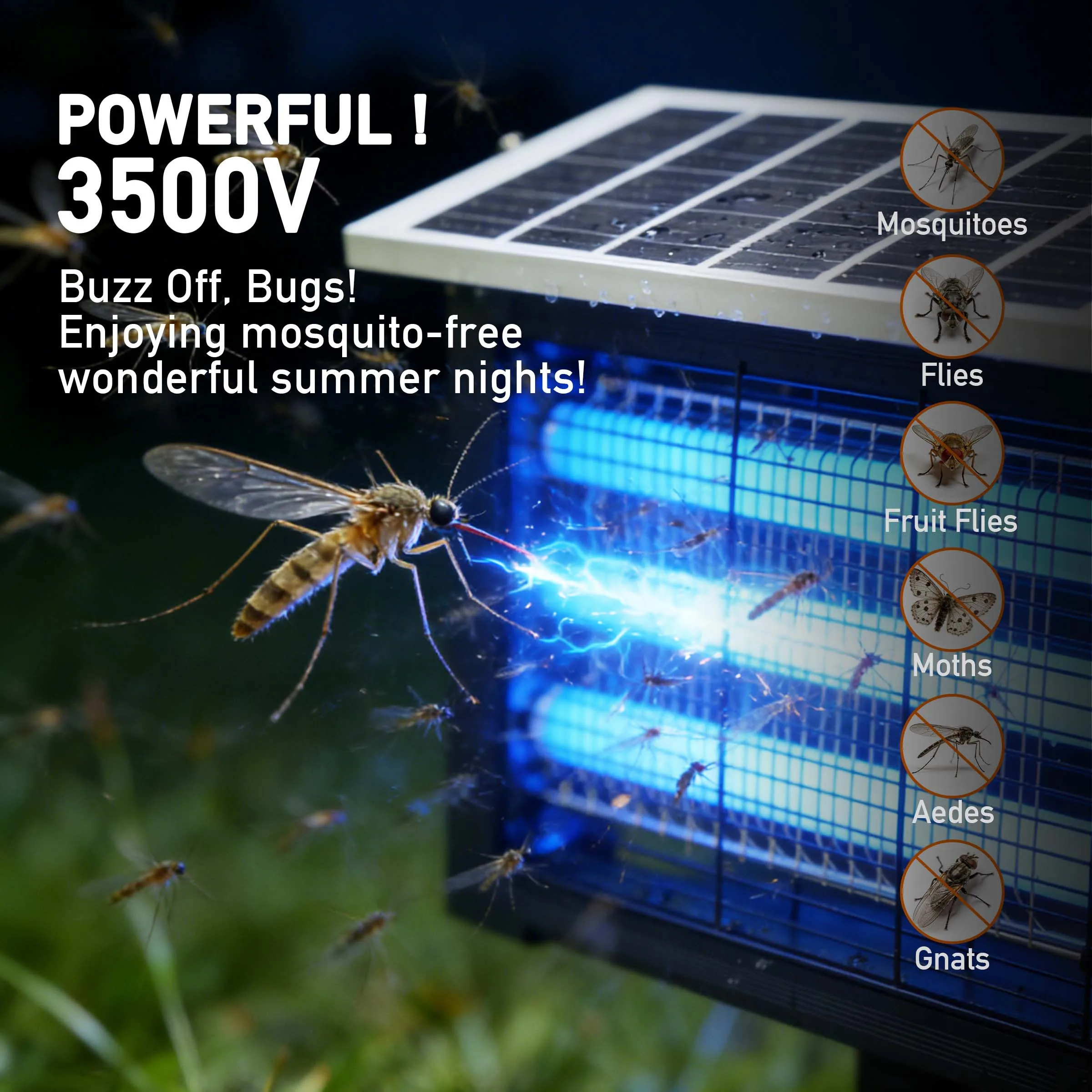 Bug Zapper Outdoor, Solar Mosquito Killer with LED Light, 3500V Electric Fly Trap, USB Rechargeable Insect Killer for Patio, Backyard, Garden & Camping