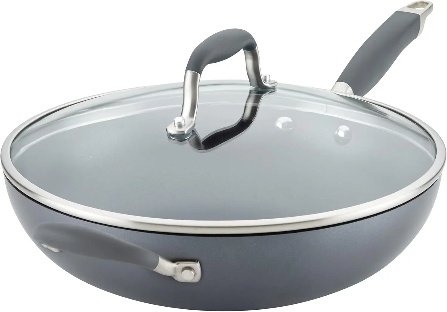 

12-Inch Nonstick Frying Pan with Lid and Helper Handle, Hard Anodized for Even Heating and Durability