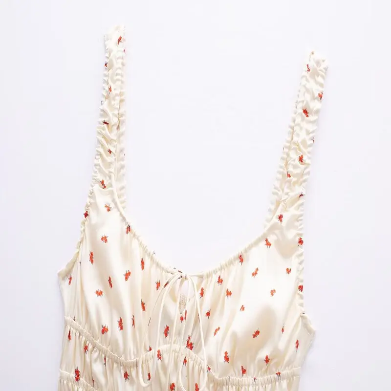 2024年夏 レディース 花柄プリント シルクサテン ホルターネックドレス エレガント 高品質 ワンピース ノースリーブ ネックライン 素材構成