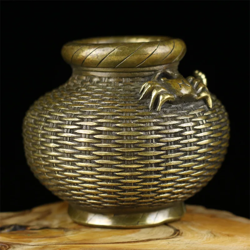 Brass Antique Fish Basket Piggy Bank Ornament Furniture Decoration Craft Gift