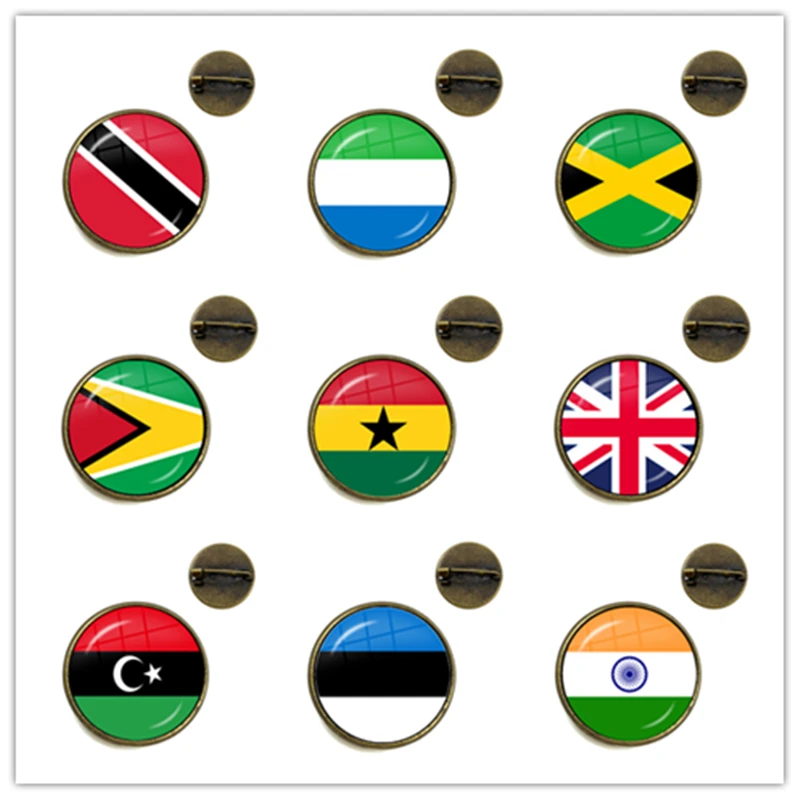 Broszki z flagą narodową Trinidad,Sierra leone, jamajka, gujana, Ghana, wielka brytania, libia, Estonia, indie szklane kaboszony kołnierzyk szpilki dla kobiet