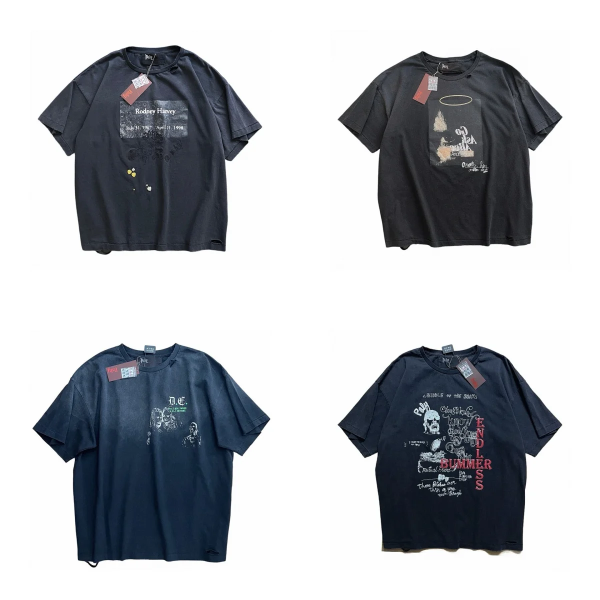 Summer Paly T shirt Fashion Vintage Washed Distressed Hole Tee Graffiti Print Men Women's Hiphop Streetwear T-shirts Casual Tees