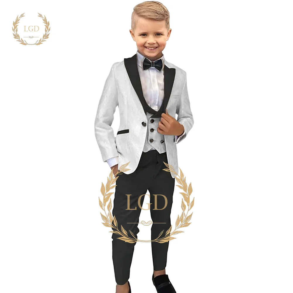 

Boys suit 3 piece white jacquard jacket suit flower girl formal party suit children wedding suit tuxedo (jacket + vest + pants)