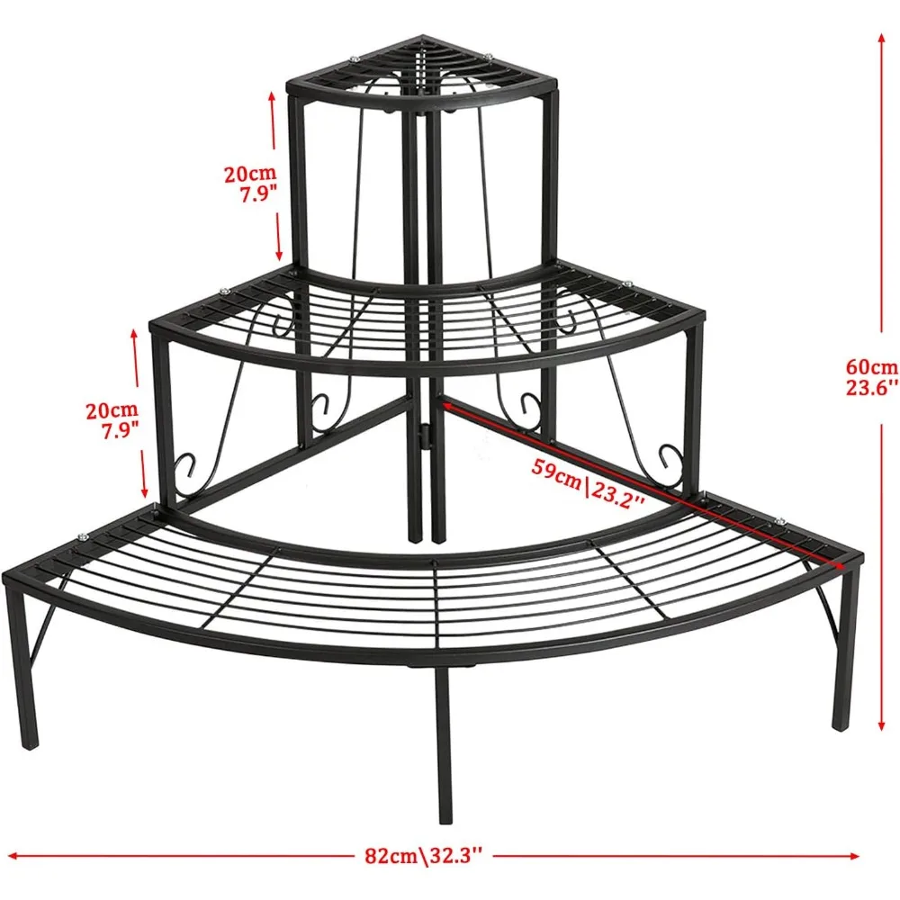 DOEWORKS 3 Tier Plant Stand Flower Pot Rack, Quarter Round Plant Corner Shelf Planters Display Holder orchid shelves