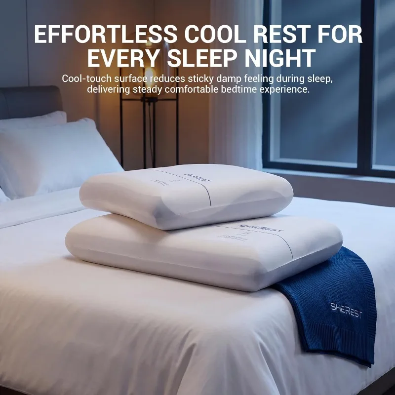 SheRest Cooling Memory Foam Pillow for Side & Back Sleepers, Ice Silk Breathable Neck Support Bed Pillow, Ergonomic Pressure Relief Contour Pillow for Hot Sleepers