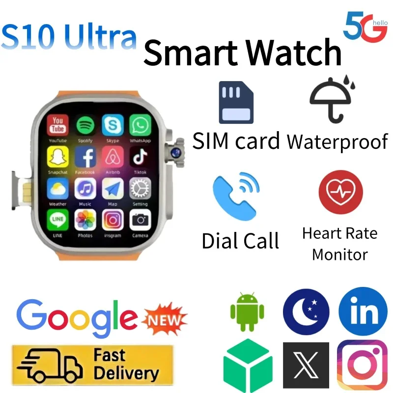 Network Smartwatch S10Ultra SIM Card Rotating Camera Android 9.0 Bluetooth GPS Positioning Play Store Global Version Smart Watch