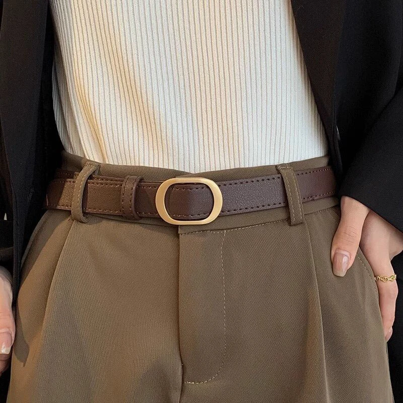 

Women Belt Fashionable Gold Button Non Perforated Belt Authentic Leisure Versatile PU Leather Belt Paired With Pants Jeans Belt