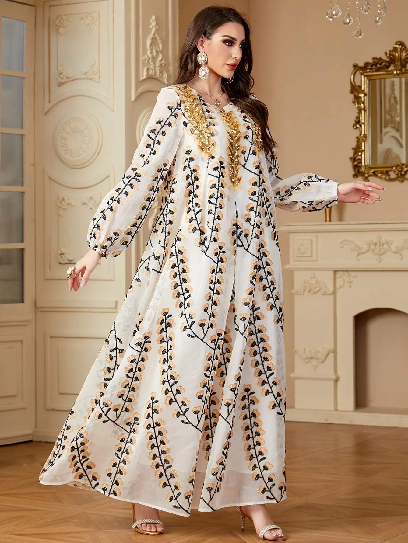 Marokański Kaftan muzułmanki haftowane cekiny długa sukienka Jalabiya Eid Ramadan Party Abayas Islam arabska dubaj szata Vestidos