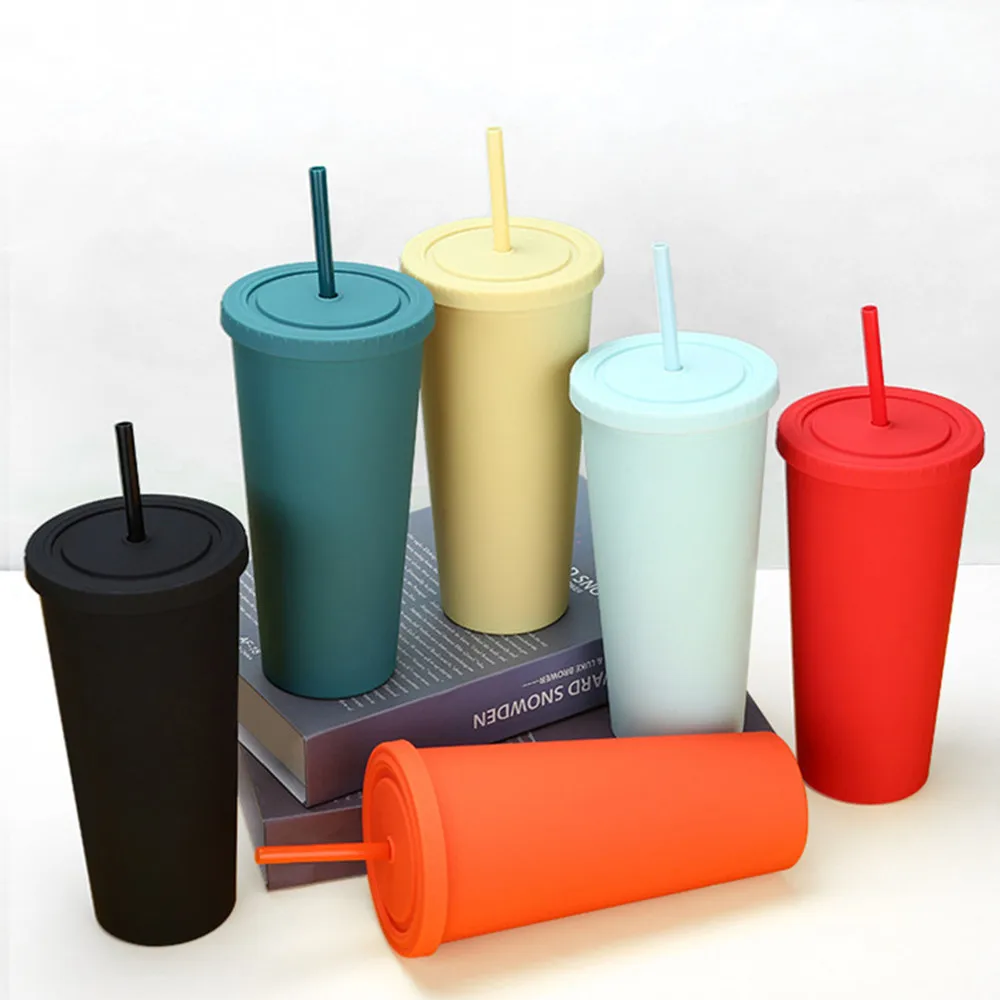 Matte Finish Reusable Plastic Cup, Double Wall Tumbler with Straw, Coffee Cup, Drink Cup, 700ml, 710ml, 22oz, 24oz, New, 2024