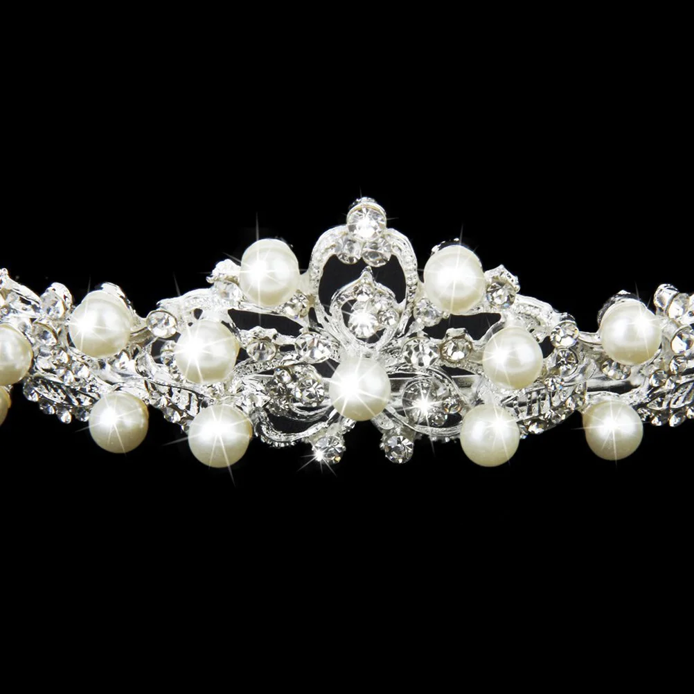 

Pearl Rhinestone Crown Hair Clip Silver Alloy Tiara For Women Girls Wedding Party Bridal Accessories 17*12Cm
