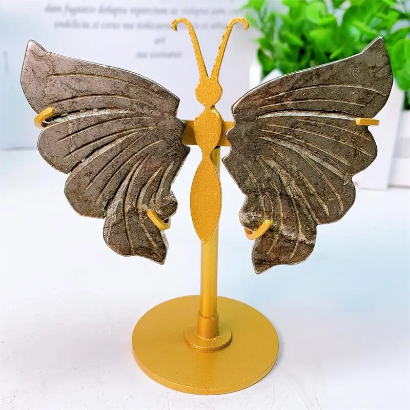 Natural Pyrite Butterfly Wings Crystal Carving Crafts Healing Energy Stone Home Decoration Fengshui Birthday Gift 1pair