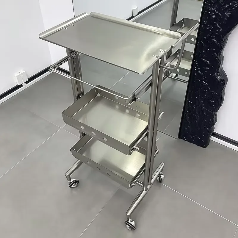 Modern Plastic Beauty Salon Trolley Mobile Four Wheel Folding Cart Multifunctional Commercial Furniture Practical Storage