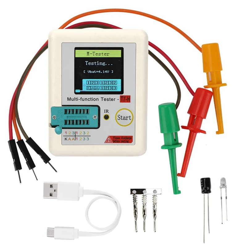 TC-T7-H Transistor Tester Diode Transistor Capacitor MOS/PNP/NPN LCR MOSFET TFT LCD Screen Tester Multime White 1 Set