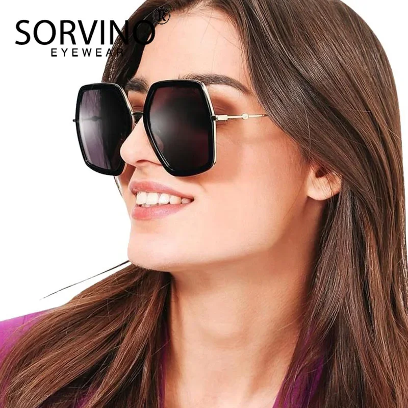 SORVINO Retro Metal Frame Oversized Hexagon Sunglasses Brand Designer Men Women Polygon Pink Shades Eyewear UV400 Lentes De Sol