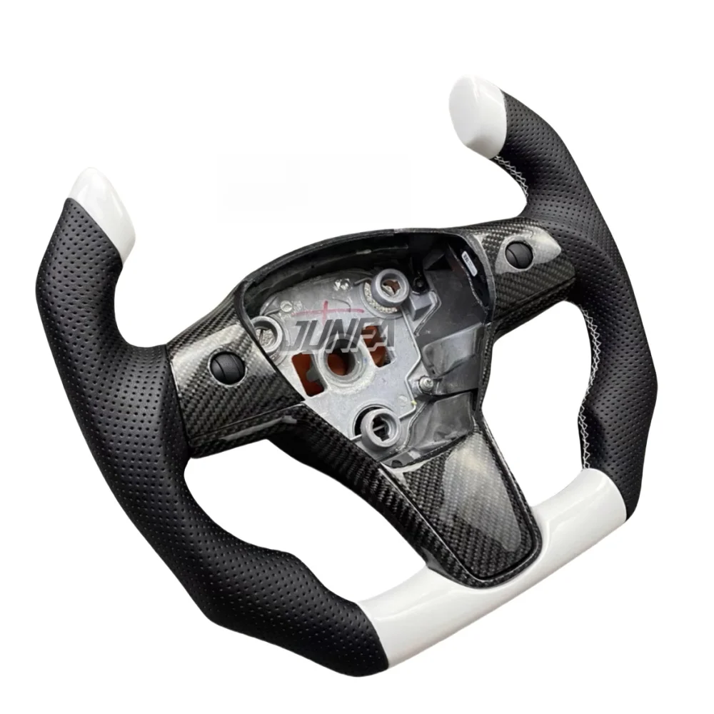 عجلة قيادة F1 من ألياف الكربون للسباق التنافسي لطراز تسلا 3 موديل Y موديل S عجلة قيادة أصلية من الجلد