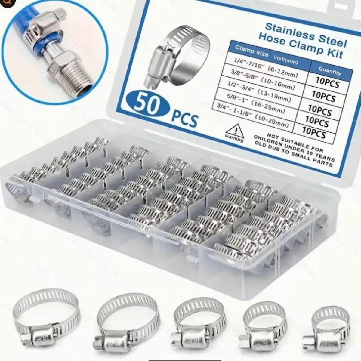 50pcs 6-29mm Adjustable 304 Stainless Steel Screw Band Hose Clamps Car Fuel Hose Clamps Pipe Clamp Worm Gear Clip Hose Clamp