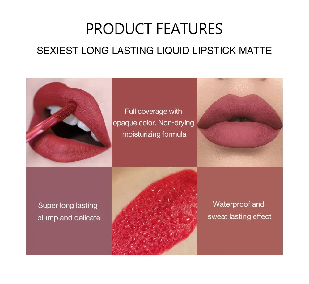 Waterproof Liquid Lipsticks Lip Makeup Matte Velvet Lipstick Lip Gloss Red Sexy Cosmetic Nude 12 Colors Long Lasting Non-marking