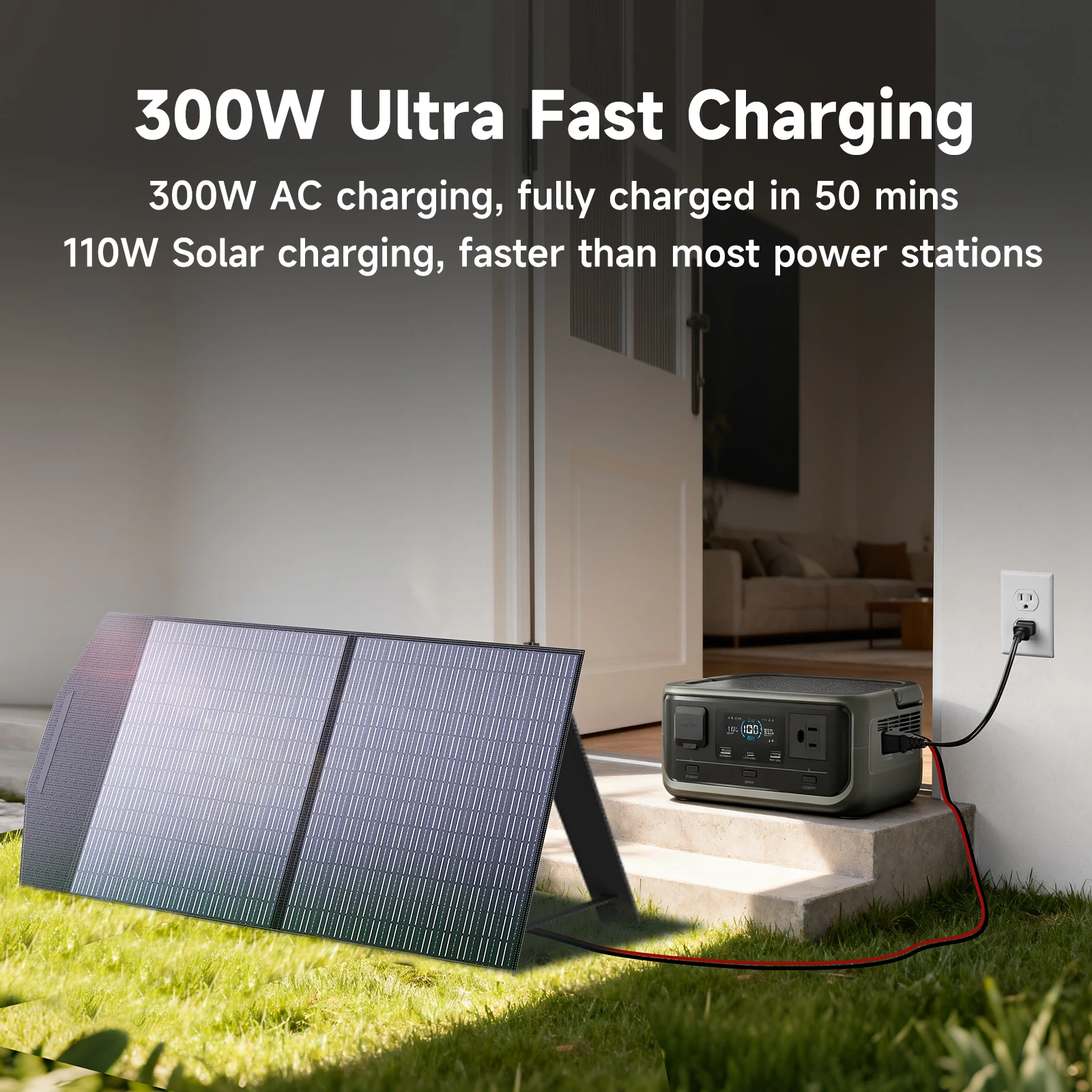 ALLPOWERS VOLIX P300 محطة طاقة محمولة 256Wh LiFePO4 & SE100 100 واط شاحن لوحة طاقة شمسية أحادية البلورية للتخييم RVs المنزل #4