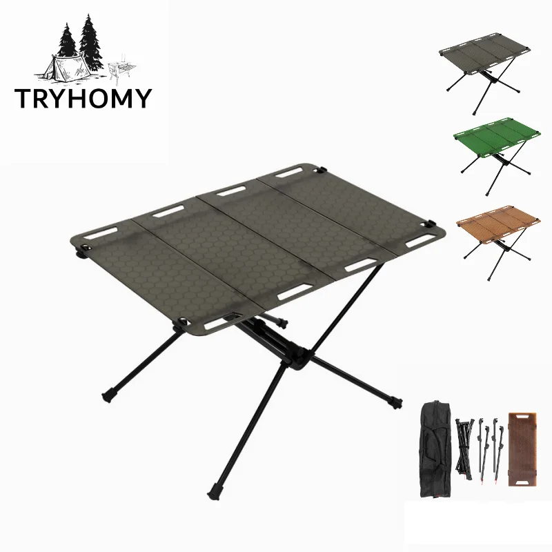 

Tryhomy Outdoor Camping Table Folding Aluminum Alloy Table Portable Barbecue Picnic Table Lightweight Tactical Table