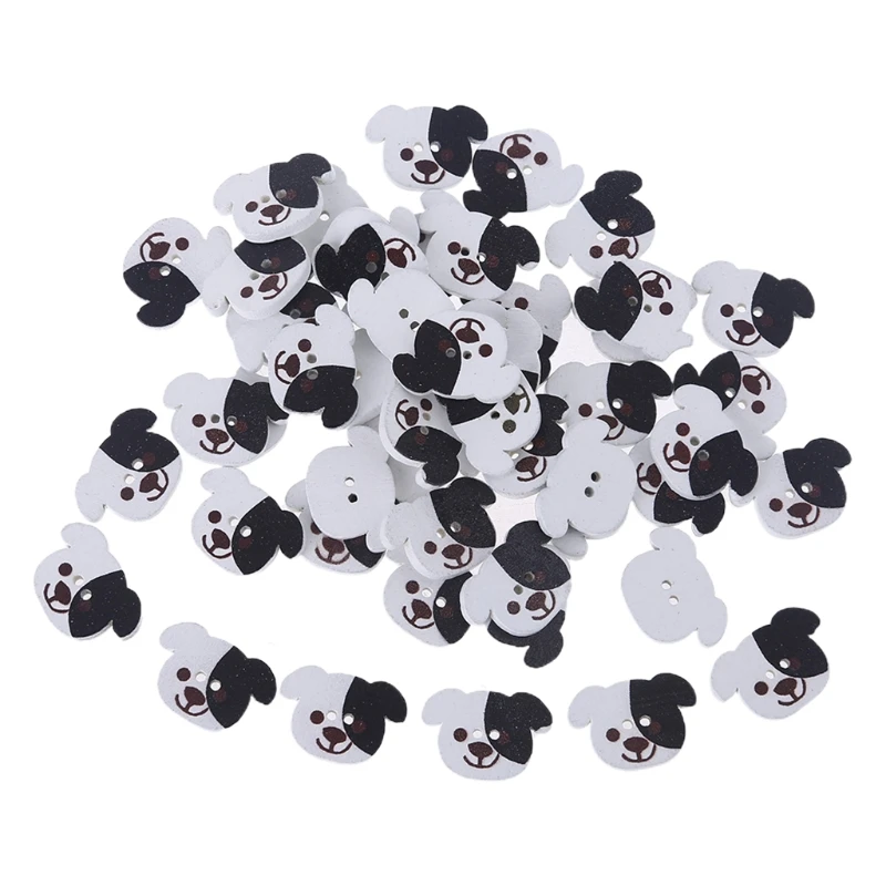 50pcs Dog for Head Wooden Buttons DIY Handmade Sewing Crafting 2 Holes Decorative Button Clothes Scrapbooking Crafts