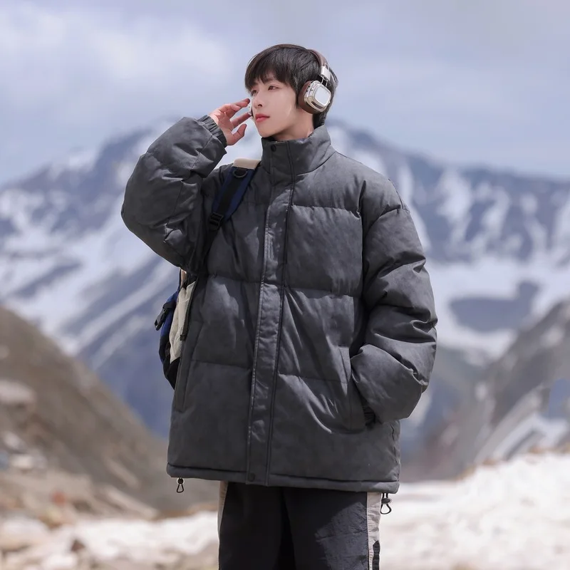 

Man Coat Winter Thicken Warm Stand Collar Zipper Male Down Jacket Simple Long Sleeve Loose Versatile Comfortable Men Outerwear