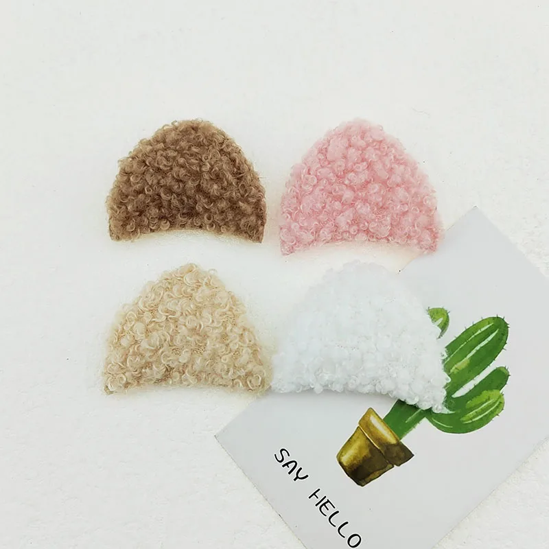 40Pcs 4*3CM Furry Felt Cat Ear Padded Appliques For Baby Clothes Hat Sewing DIY Headwear Hair Clip Bow Accessories Patches