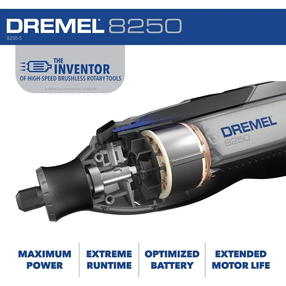 Ferramenta rotativa sem fio de velocidade variável de íons de lítio com motor sem escova, 5 acessórios para ferramentas rotativas, bateria de 3Ah, 8250-5, 12V