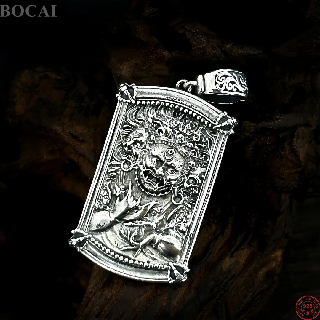 BOCAI NEW S925 Sterling Silver Charms Pendants for Men Women Antique Tibetan Buddhist Amulet Charm Fine Choice Jewelry