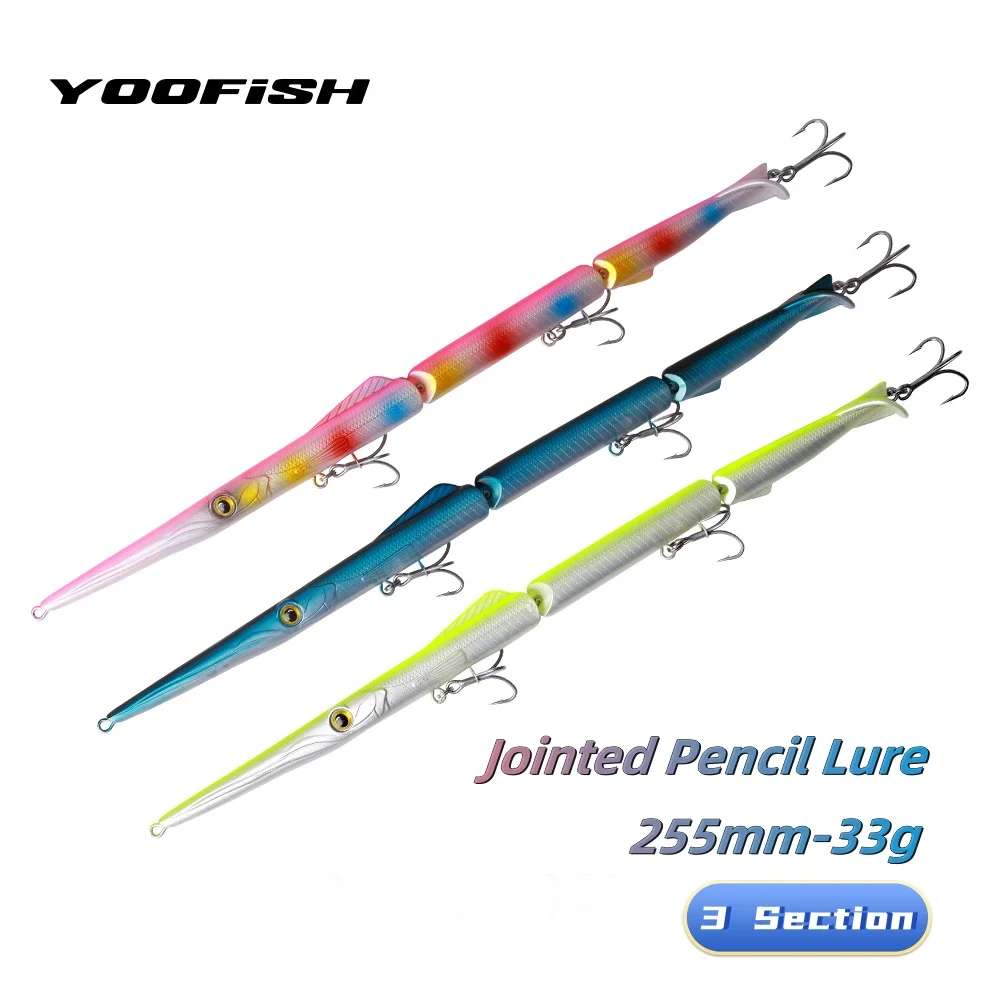 

Yoofish 2pc 3pcs 6pcs Jointed Pencil Bait 255mm 33g 3 Section Lure Needle Sinking Artificial Swimbait For Saltwater Bass Fishing