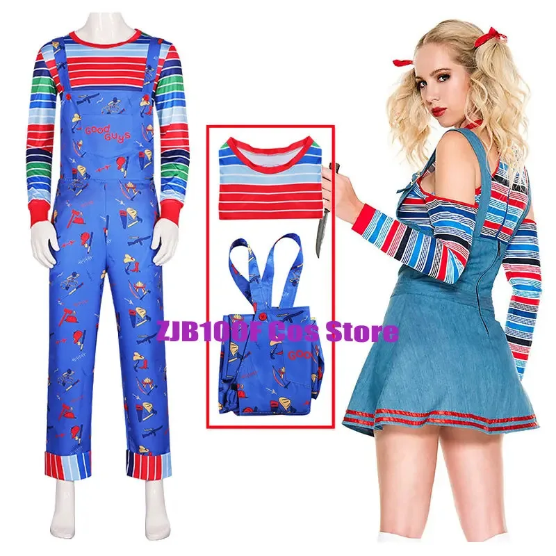 2025 New Halloween Chucky Cosplay Costumes Anime Women Maid Dress Outfit Adult Girls Fancy Dresses Carnival Horror Clown Co ★ ★