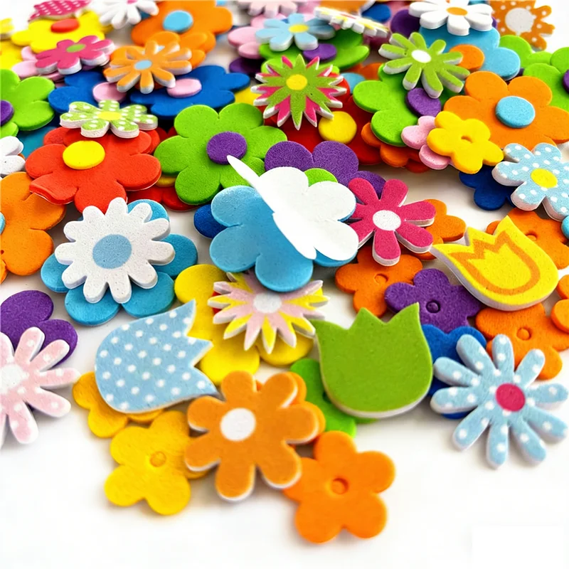 100PCS Colorful EVA Foam Flower Stickers  Self-Adhesive DIY Craft Supplies for Kids Scrapbooking Classroom Decor