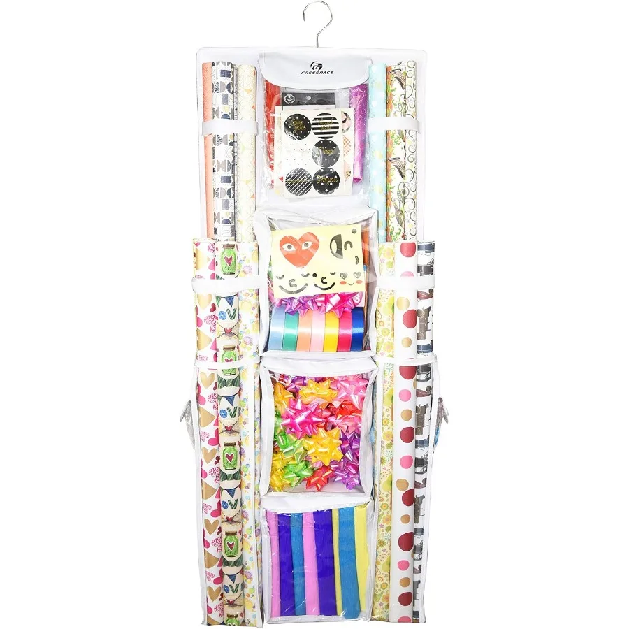 منظم تغليف الهدايا المعلق على الوجهين لتخزين لفات ورق التغليف الكبيرة مقاس 16 × 41 ومقاوم للتمزق وموفر للمساحة #1