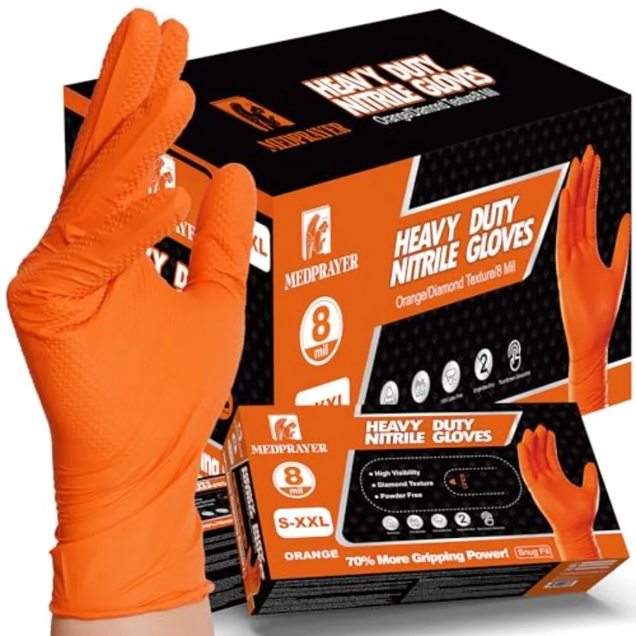 

Industrial Nitrile Gloves Heavy Duty Latex and Powder Free Disposable Gloves with Diamond Texture