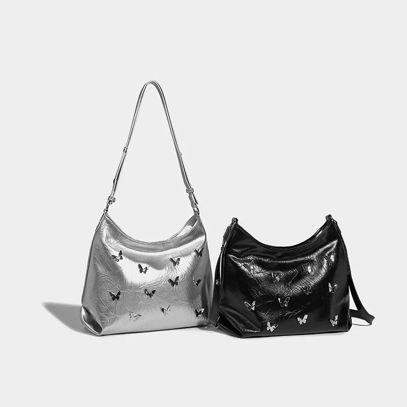 

New Large Capacity Women's Bag Retro Casual Delicate Butterfly Ornament Purses and Handbags Versatile Pure Color Designer Bag