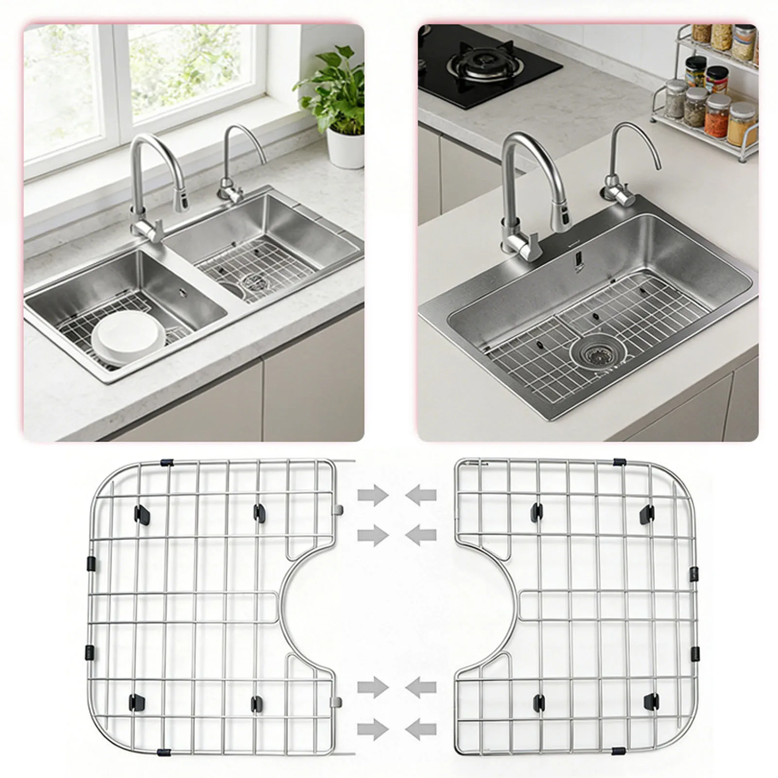 Sink Protector Grid Kitchen Sink Grates Bottom Grid 304 Stainless Steel Rustproof Detachable Design Sink Bottom Grid