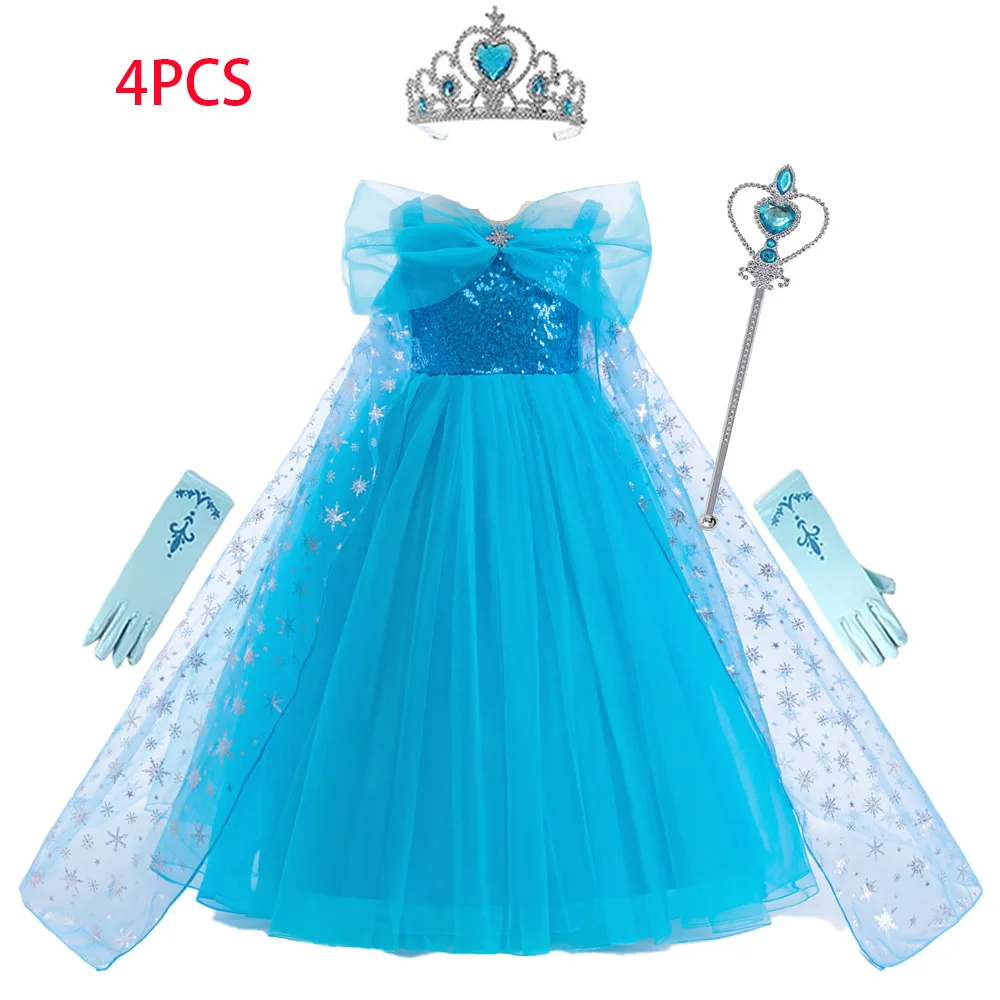 Girls Frozen Elsa Princess Gown Kids Sequin Cosplay Party Dress Girl Snowflake Shining Clothes Young Fashion Cinderella Costumes