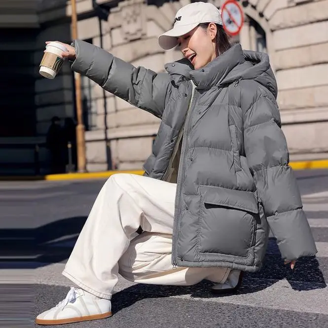 Winter White Duck Down New Women's Down Jacket Commuting Hooded Oversized Casual Jacket